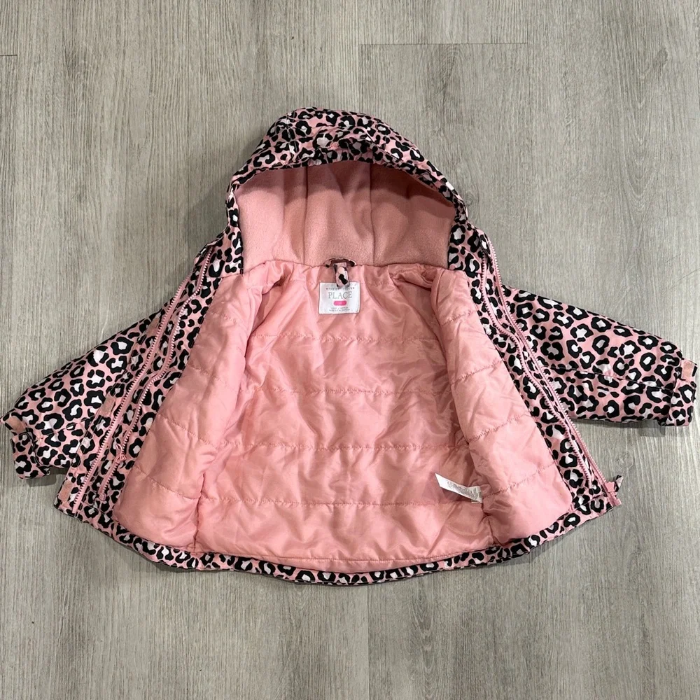The Children's Place Pink Leopard Puffer hooded Jacket